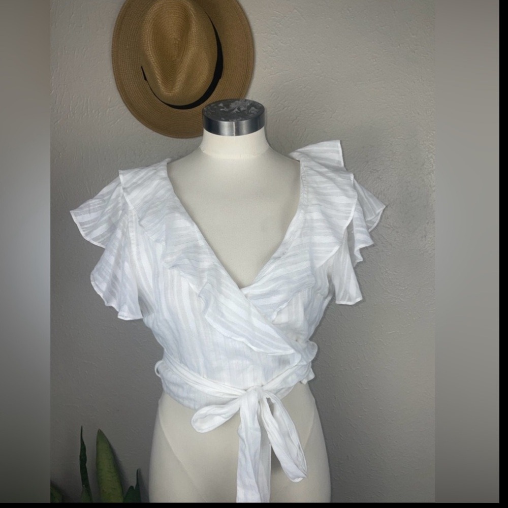 Misa Los Angeles White Ruffle Wrap Blouse NWOT - Picture 2 of 10